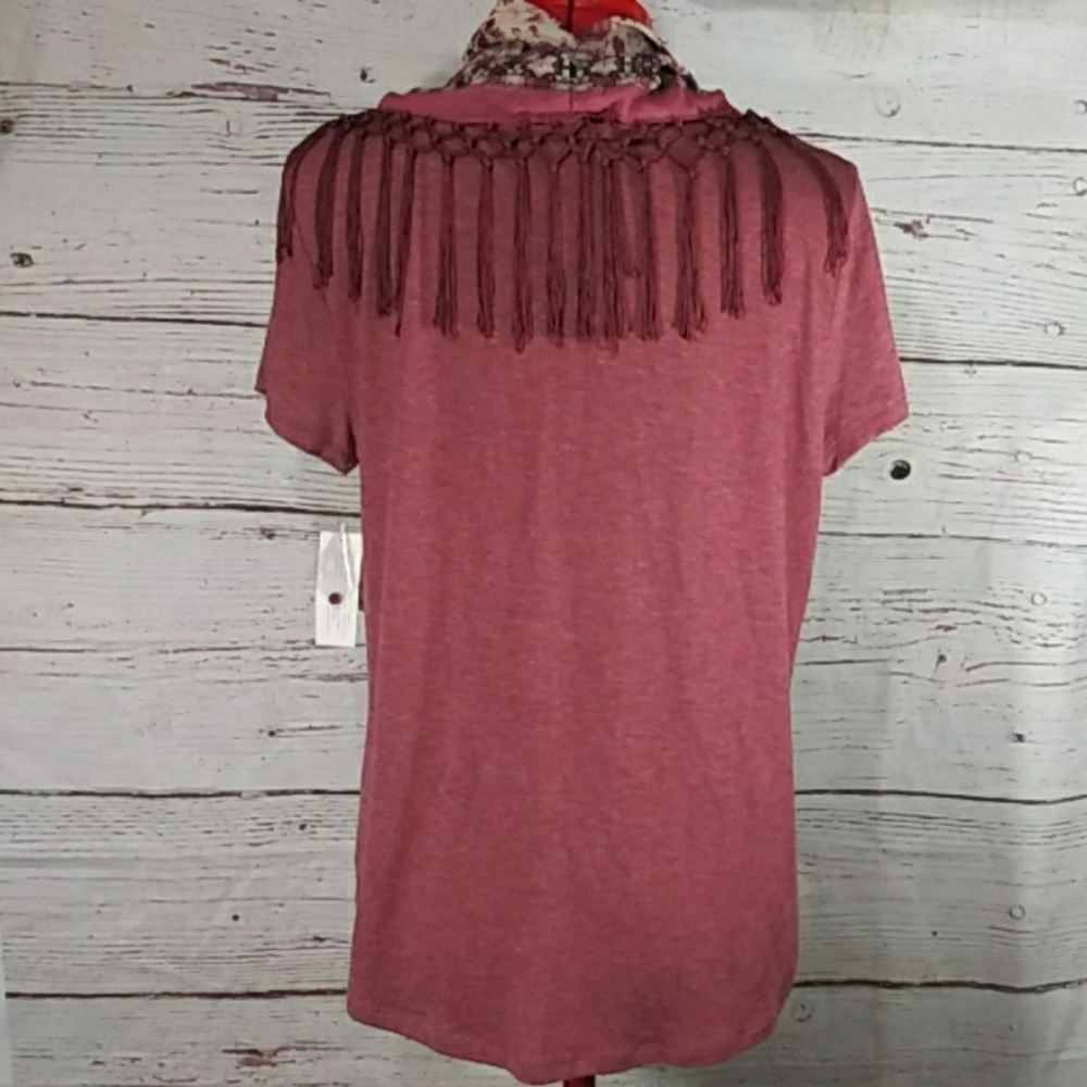 Style & co Women T-Shirt With Fringe Scarf Sz S - Picture 5 of 8